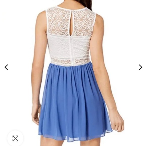 BCX White Lace & Periwinkle Blue Chiffon Dress Juniors Size 3 - Picture 2 of 9